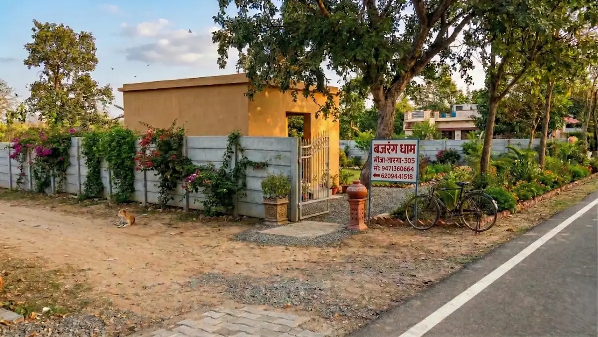 Wide view of open land plots at Bajrang Dham township