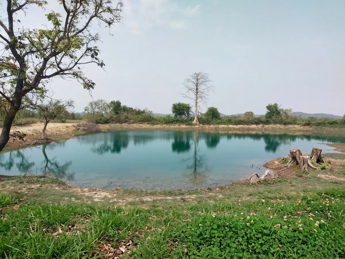 Beautiful serene lake at Bajrang Dham township