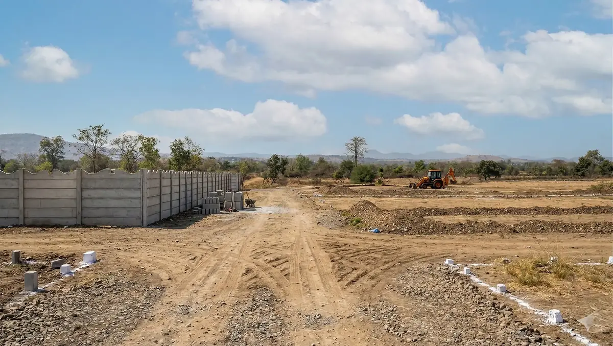 Lush green landscape and plots at Bajrang Dham